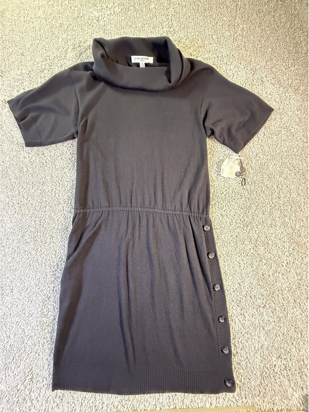 Evan Picone Sweater Dress Size Medium Black Angora Cotton Blend Short Sleeve